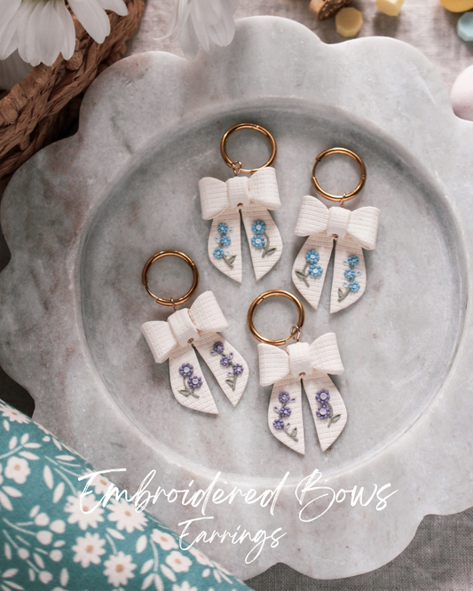 Embroidered Spring Bow Earrings